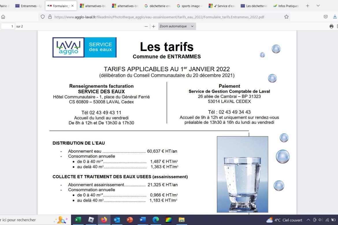 Tarifs du service eau et assainissement de Laval Agglomération